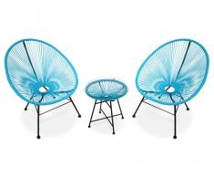Salon de jardin ALIOS II en fils de résine tressés - turquoise : 2 chaises et une table