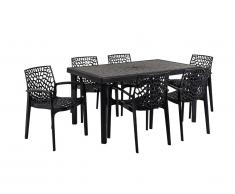 Salle à manger de jardin - Table + 6 fauteuils - Polypropylène - Gris anthracite - DIADEME