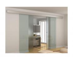 Porte coulissante double en applique ALINA - H205 x L166 cm - Verre trempé