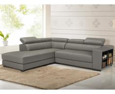 Canapé d'angle cuir LEEDS - Gris - Angle gauche