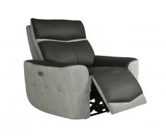Fauteuil relax électrique en cuir et tissu POLYEN - Bicolore gris clair et anthracite