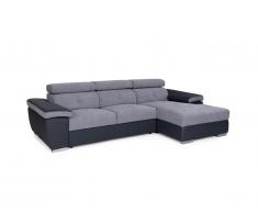 Canapé d'angle convertible en tissu et simili CERNY - Anthracite et gris clair - Angle droit