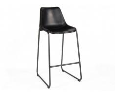 Tabouret de bar MORANGO - Cuir & Métal brossé - Noir