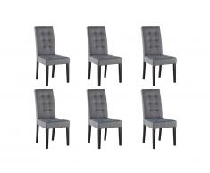 Lot de 6 chaises VILLOSA - Tissu gris & Pieds bois foncé
