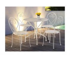 Salle à manger de jardin en métal façon fer forgé : une table et 4 chaises empilables - Blanc - GUERMANTES