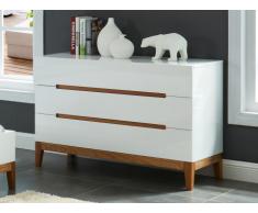 Commode scandinave SEDNA - 3 tiroirs - Bois et MDF - Blanc & naturel