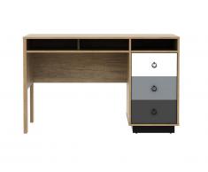 Bureau KRYPTON - 3 tiroirs & niches - Coloris : chêne, blanc et gris