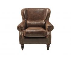 Fauteuil 100% cuir EDOUARD - Chocolat