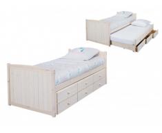 Lit gigogne NESTOR avec rangements - 90 x 190cm - Pin blanchi
