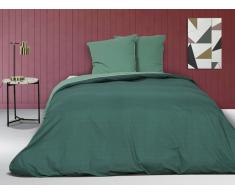 Parure de lit en percale IONESCO - housse de couette 240 x 260 cm - 2 taies d'oreiller 65 x 65 cm - Vert jade