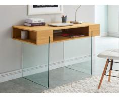 Bureau BROOKE - Verre trempé & MDF - coloris chêne