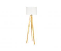 Lampadaire trépied en bois naturel et abat jour en lin blanc - D.45 x H. 153 cm - Blanc - LORENS
