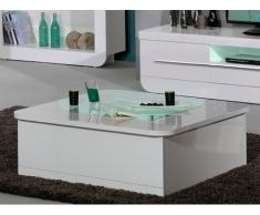 Table basse DESPINA - 1 porte - MDF & Verre trempé - Blanc