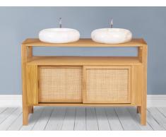 Ensemble Meuble de salle de bain en teck MALAKA 120cm + 2 vasques en marbre KOTAO