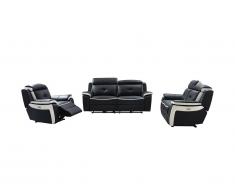 Canapé 3+2 places et fauteuil relax électrique en cuir ANGELIQUE - Noir/blanc