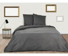 Parure de lit BEAUREGARD en satin - housse de couette 220x240cm + 2 taies d'oreiller 65x65 cm - Gris