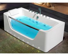 Baignoire balnéo vitrée à leds DYONA - 1 place - 260L - 85*170*58cm - Blanche
