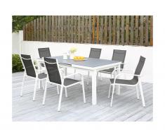 Salle à manger de jardin en aluminium grise et blanche : 6 chaises et une table extensible - LINOSA