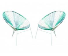 Lot de 2 chaises de jardin ALIOS II en fils de résine tressés - Blanc, gris, vert d'eau