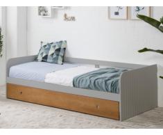 Lit gigogne banquette JULIETTE - 2 x 90 x 190 cm - MDF - Gris et Merisier