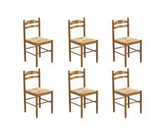 Lot de 6 chaises JEANNE - Hêtre massif & assise paille de riz