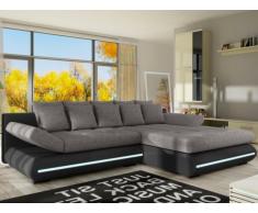 Canapé d'angle convertible en tissu et simili à leds MATTIAS - Noir et gris - Angle droit