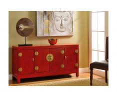 Buffet YUNAN - 4 portes - Bois de sapin - Rouge