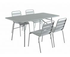 Salle à manger de jardin MIRMANDE en métal - une table L.160cm et 4 chaises empilables - Gris