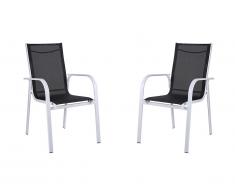 Lot de 2 chaises de jardin empilables en aluminium et textile gris et blanc - LINOSA