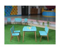 Salle à manger de jardin bleue pour enfants en acacia - 2 chaises, 1 banc et 1 table - GOZO