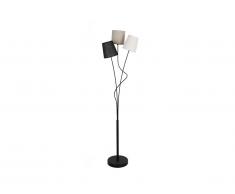 Lampadaire 3 abat-jours style contemporain VERITAS - Métal et tissu - 23 x 23 x 149,5 cm - Gris, noir, blanc