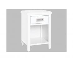 Table de chevet - 1 tiroir et 1 niche - Pin - Blanc - GUERANDE