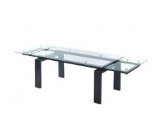 Table à manger extensible LUBANA - Verre trempé & métal - Noir - 8 à 10 couverts