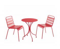 Salle à manger de jardin MIRMANDE en métal - une table D.60cm et 2 chaises empilables - Rouge