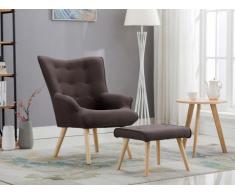 Fauteuil avec repose-pieds en tissu NOELIA - Marron