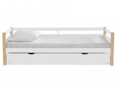 Lit gigogne FLOKI - 90x190cm - Pin massif - Blanc et chêne