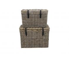 Lot de 2 malles en kubu NEFTA - L80 x P45 x H55 cm et L70 x P35 x H45 cm - Gris naturel