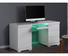 Bureau PLUTON - MDF laqué blanc - LEDs - 1 porte & 3 tiroirs