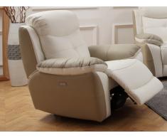 Fauteuil relax électrique en cuir LUGO - Bicolore blanc et beige
