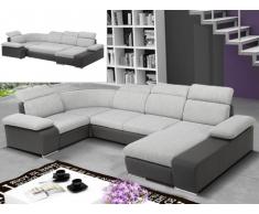Canapé d'angle panoramique convertible en tissu et simili CYRANO - Bicolore gris clair/anthracite - Angle droit