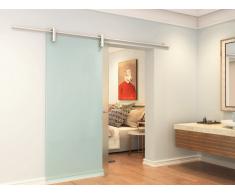 Porte coulissante en applique CLEAVER - H205 x L73 cm - Verre trempé