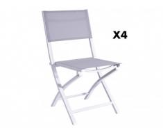 Lot de 4 chaises de jardin pliantes PIRAE en aluminium et textilène - Assise gris clair