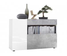 Buffet ALTAIR - 2 portes & 1 tiroir - Coloris : Blanc laqué et Béton