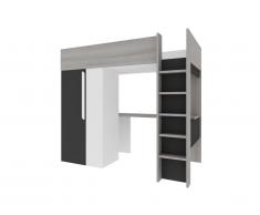 Lit mezzanine NICOLAS II - 90 x 200 cm - avec armoire et bureau - Anthracite et blanc