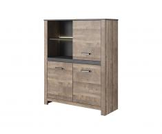 Buffet haut SABONI - 3 portes et 2 niches - Avec LEDs - Noyer et anthracite