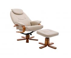 Fauteuil de relaxation et son repose pieds en simili DOCIA II - Ivoire