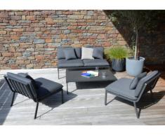 Salon de jardin ZANZIBAR en aluminium: un canapé 2 places, 2 fauteuils et une table basse - Anthracite