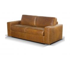 Canapé 3 places convertible express 100% cuir DELECTEA - Cuir vintage Caramel