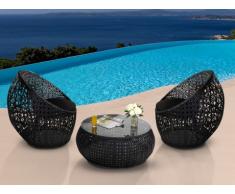 Salon de jardin CAZAS en résine tressée - noir : 2 chaises et une table