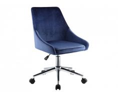 Chaise de bureau MASURIE - Velours - Bleu Nuit - Hauteur ajustable